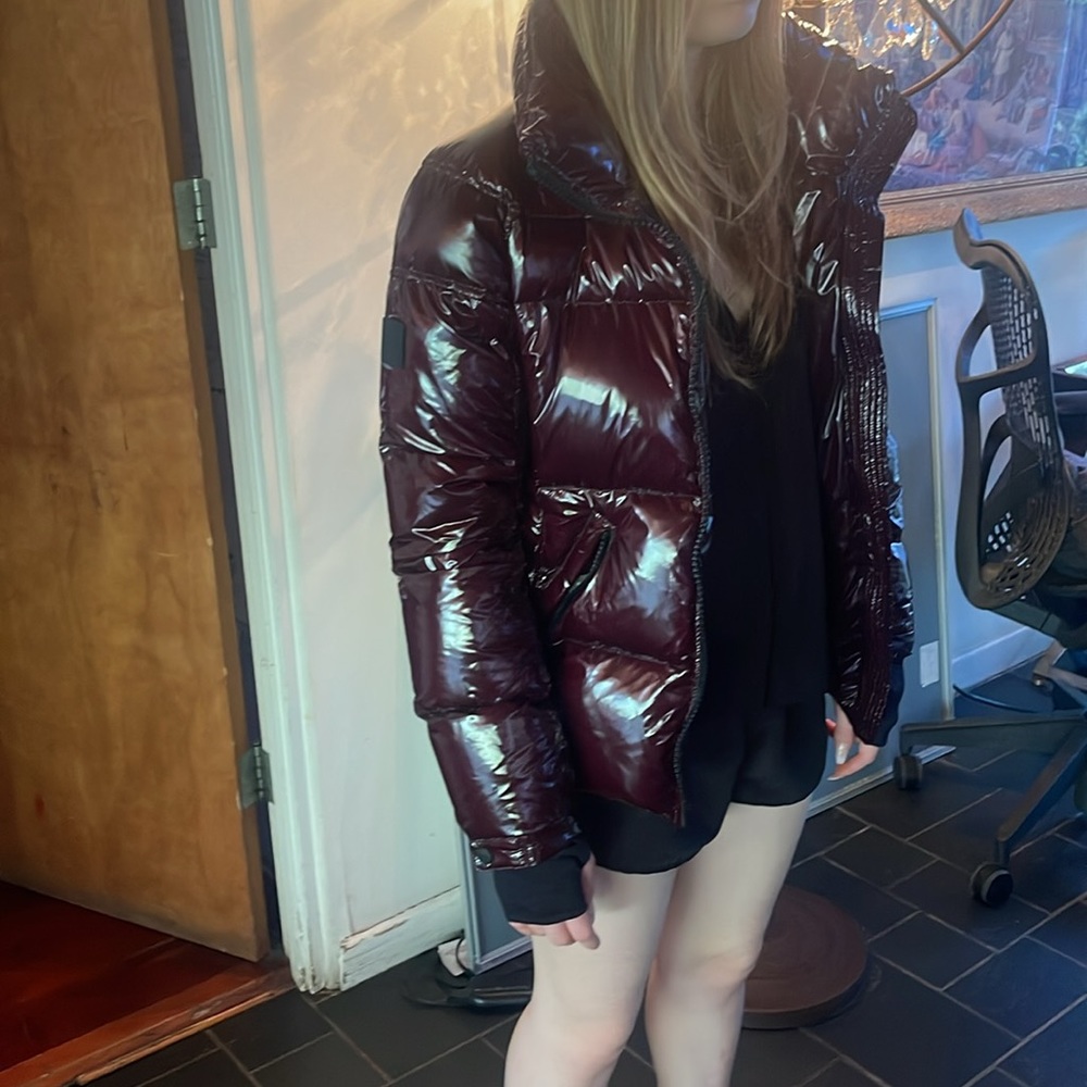 SAM. Women's Shiny Burgundy Puffer Jacket